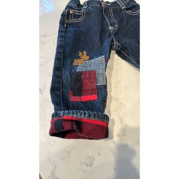 OshKosh B'gosh Baby's Patch moose patch fleece lined jeans winter cabin sz 12 m - Picture 2 of 6
